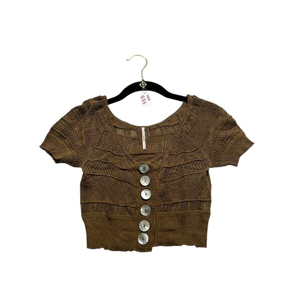 Free People Crochet Knit Cropped Bolero Sweater women Brown Size SP boho western - Picture 1 of 13